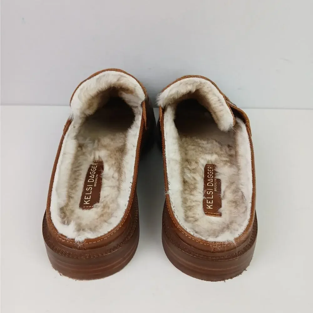 Kelsi Dagger SZ 8.5 Brooklyn Lock Cognac Faix Fir Penny Loafer Mules NEW